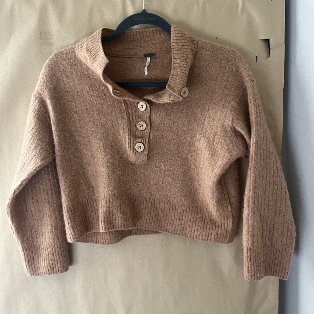 Free people Cozy Cropped Button-Front Women’s Sweater - Tan 100% cashme